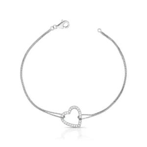 PULSEIRA COM PINGENTE DE CORAÇÃO VAZADO PRATA RODINADA