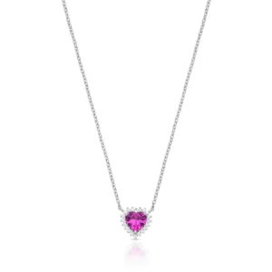 COLAR COM CORAÇÃO CRISTAL E ZIRCÔNIAS PRATA RODINADA