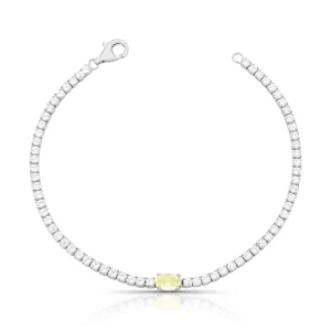 PULSEIRA RIVIERA COM CRISTAIS REDONDOS E OVAL PRATA RODINADA